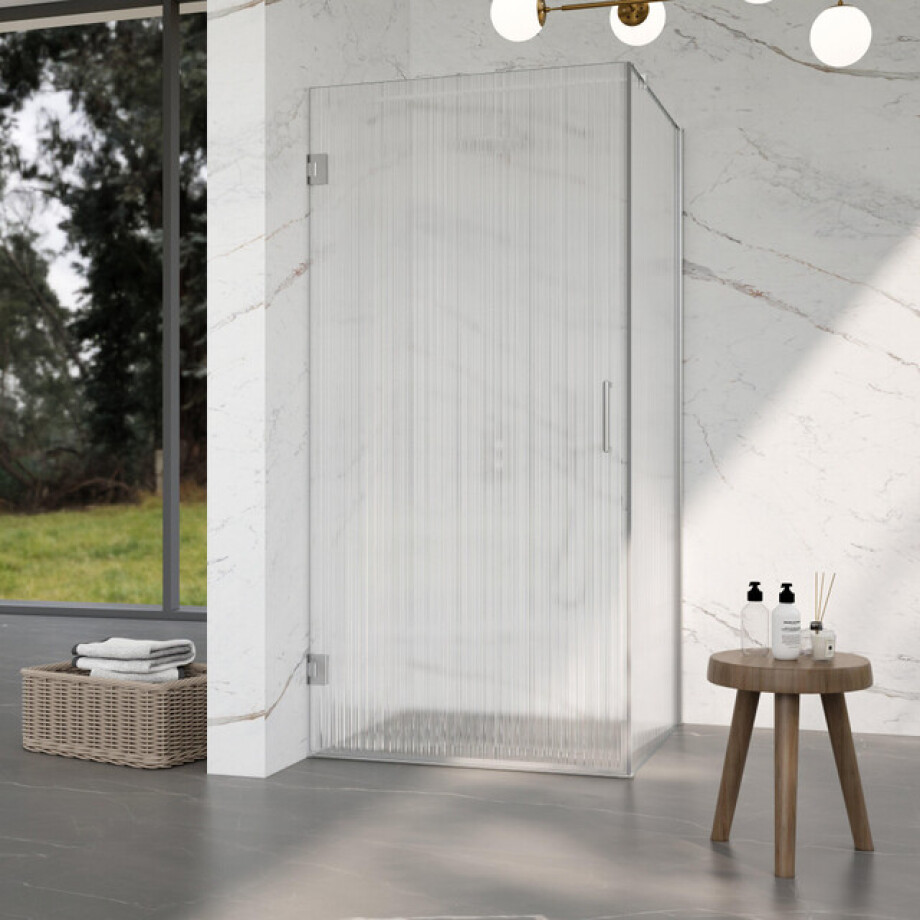 Fortifura Galeria Douchecabine - 80x90x200cm - scharnieren - deurgreep - stabilisatiestang - helder geribbeld - veiligheidsglas - Geborsteld RVS PVD (Rvs) SW1208820/SW1122566/SW797908/SW797951 afbeelding 1