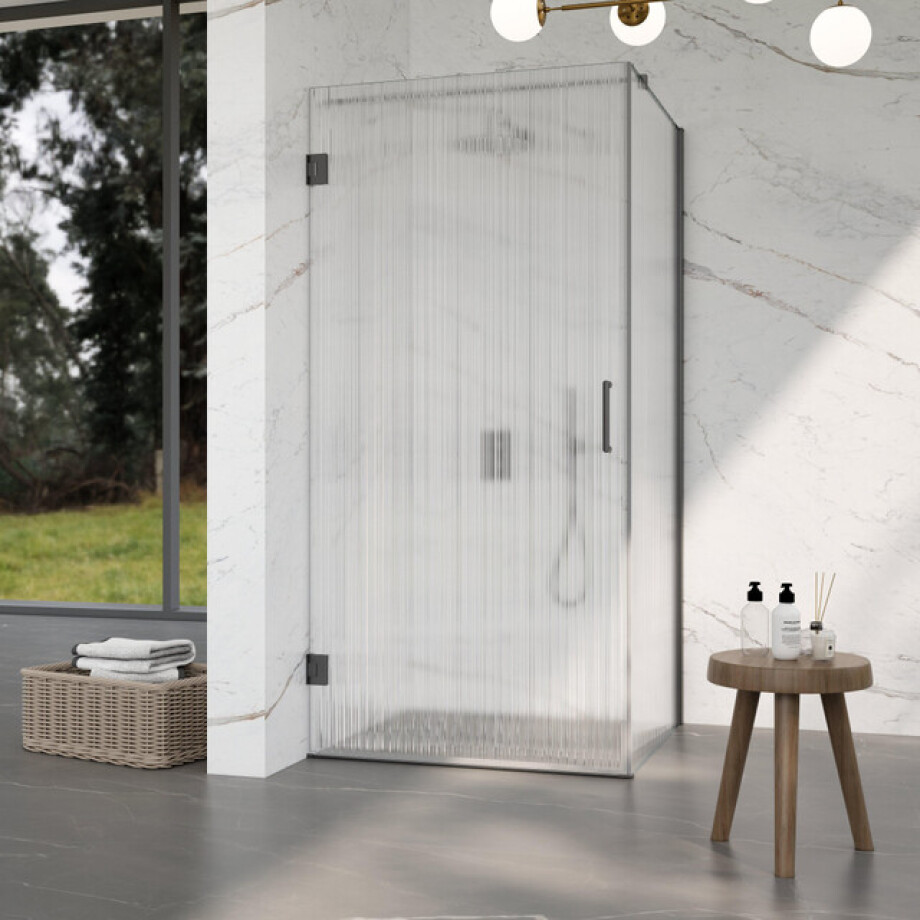 Fortifura Galeria Douchecabine - 90x100x200cm - scharnieren - deurgreep - stabilisatiestang - helder geribbeld - veiligheidsglas - Geborsteld gunmetal (Antraciet) SW1208821/SW1122563/SW797907/SW797955 afbeelding 1