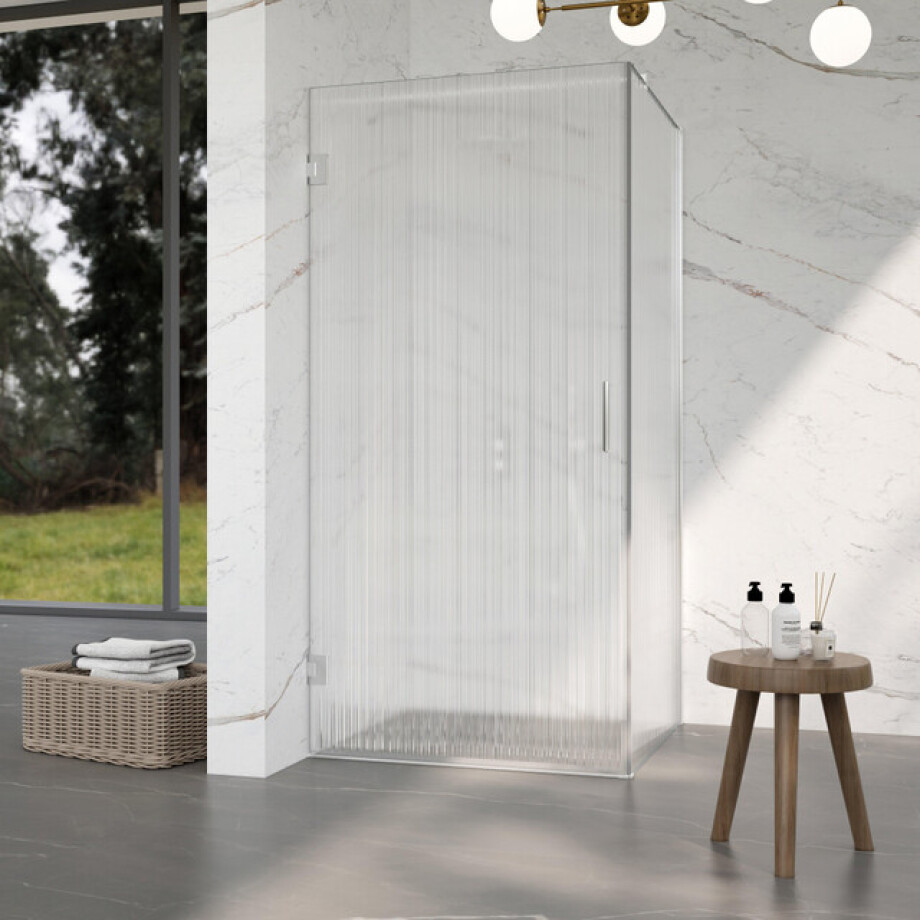 Fortifura Galeria Douchecabine - 90x90x200cm - scharnieren - deurgreep - stabilisatiestang - helder geribbeld - veiligheidsglas - Chroom SW1208821/SW1122560/SW797904/SW797951 afbeelding 1