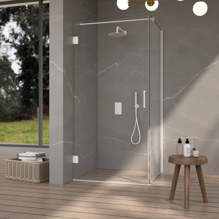 Fortifura Galeria Douchecabine - 90x90x200cm - scharnieren - deurgreep - stabilisatiestang - vlak - helder veiligheidsglas - Mat wit SW1122548/SW1122562/SW797906/SW797926 afbeelding 1