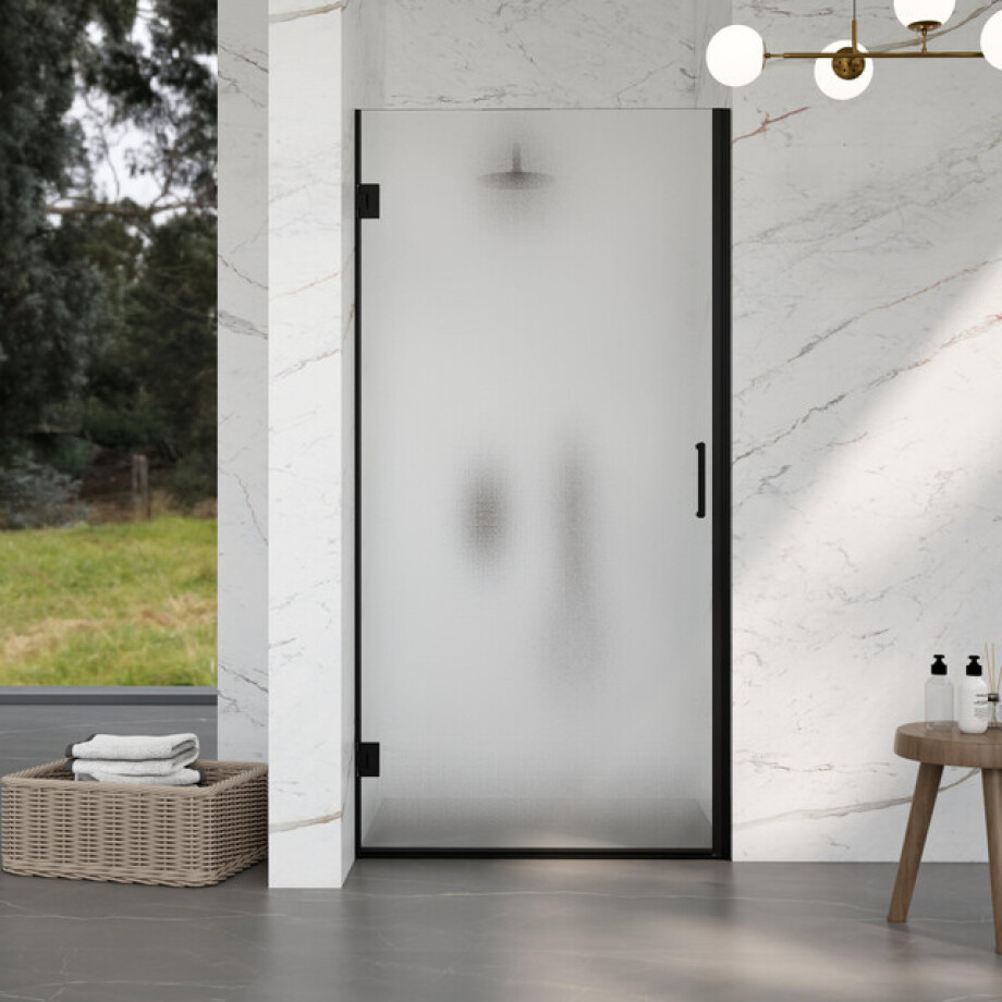 Fortifura Galeria Douchedeur - 90x200cm - scharnieren - deurgreep - vlak - gesatineerd veiligheidsglas - Mat zwart SW1122553/SW1122561 afbeelding 1