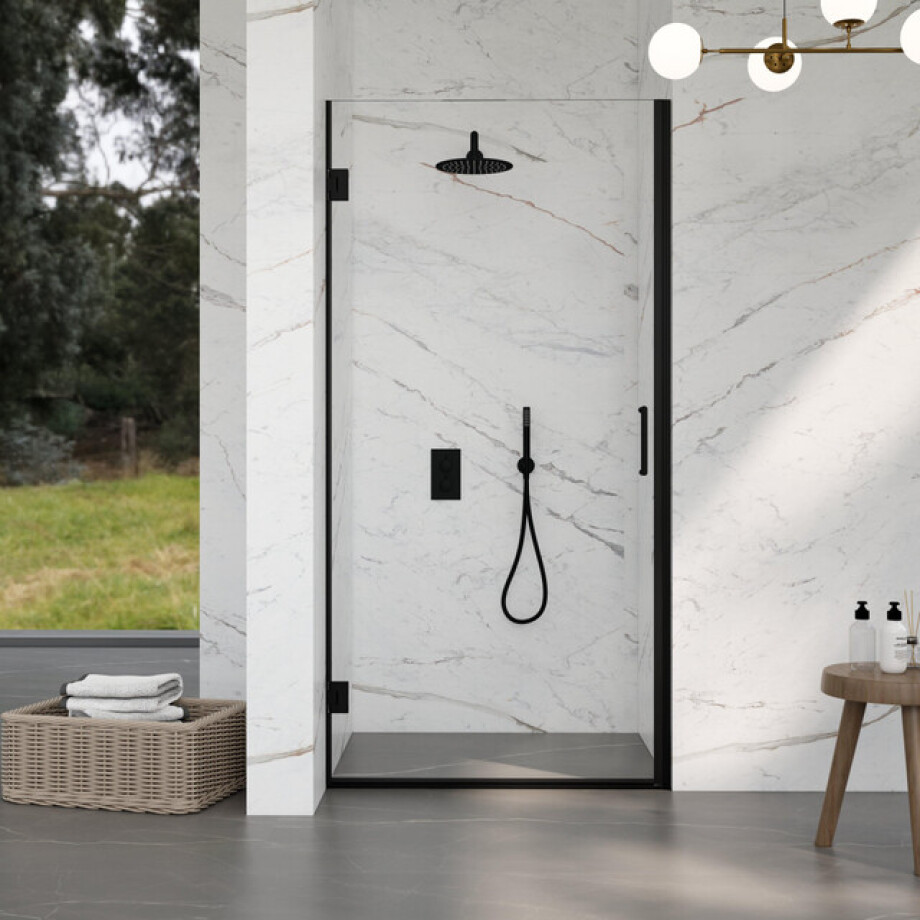 Fortifura Galeria Douchedeur - 90x200cm - scharnieren - deurgreep - vlak - helder veiligheidsglas - Mat zwart SW1122548/SW1122561 afbeelding 1