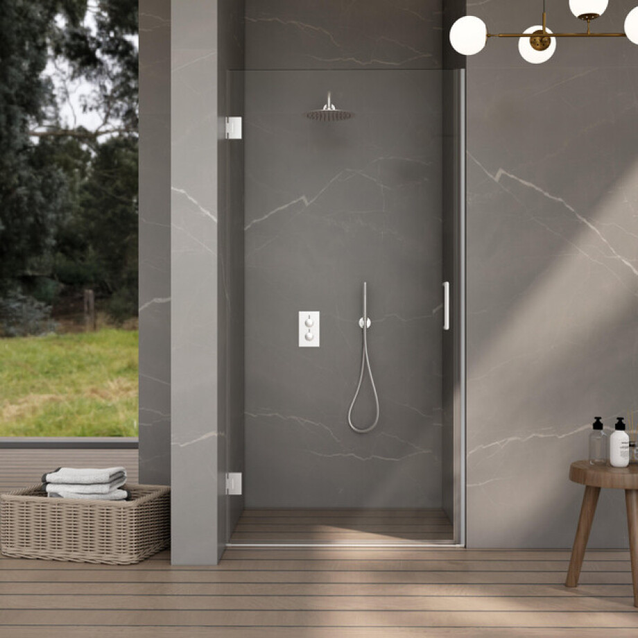 Fortifura Galeria Douchedeur - 90x200cm - scharnieren - deurgreep - vlak - helder veiligheidsglas - Geborsteld RVS SW1122548/SW1122566 afbeelding 1