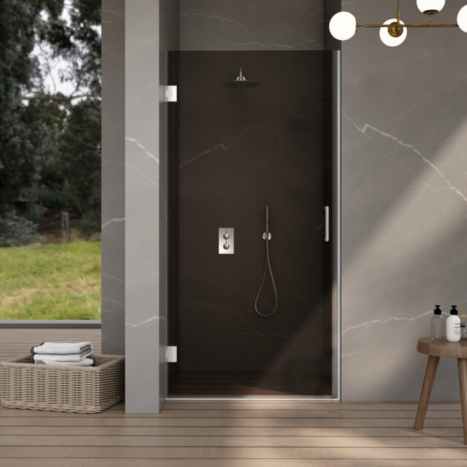 Fortifura Galeria Douchedeur - 90x200cm - scharnieren - deurgreep - vlak - rookglas - Chroom SW1122558/SW1122560 afbeelding 1