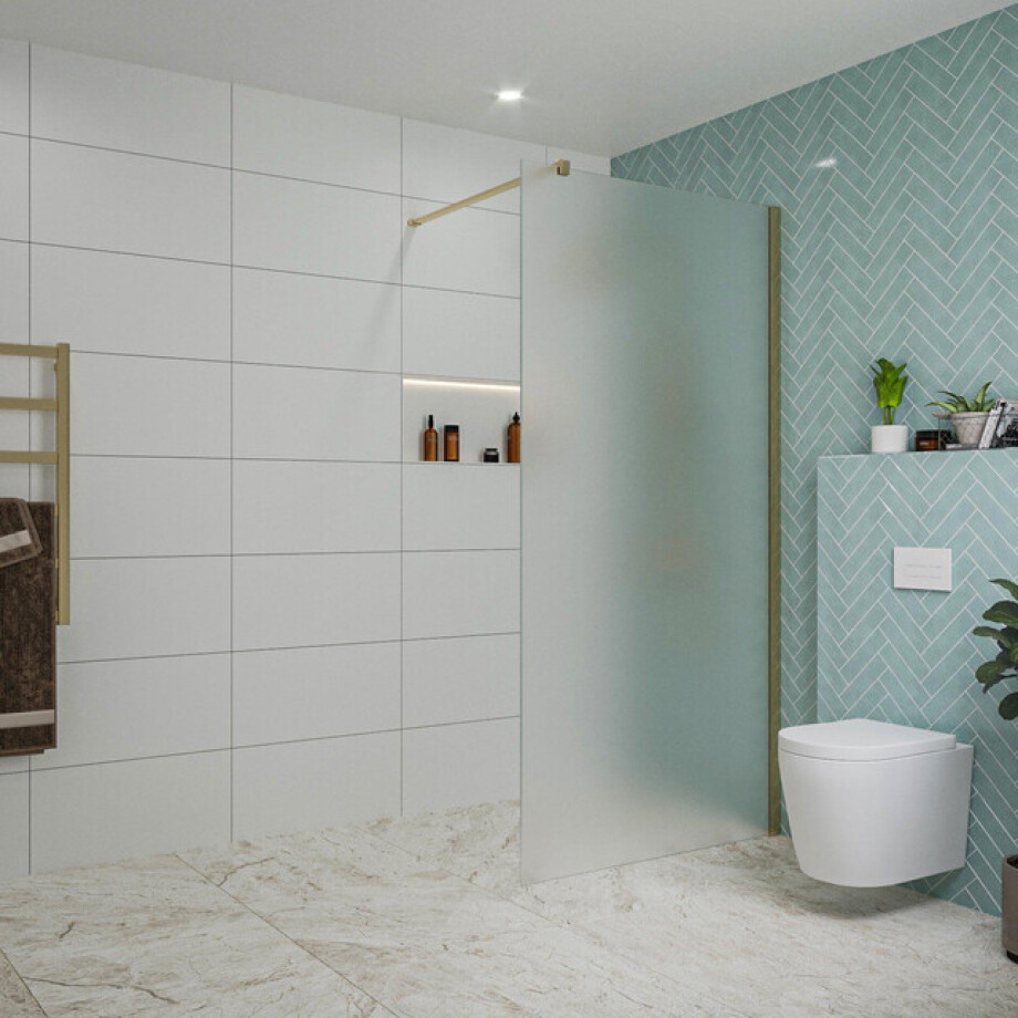 Fortifura Galeria inloopdouche - 100x200cm - mat glas - wandarm - Geborsteld Messing PVD (Goud) SW797927/SW797910 Fortifura Galeria inloopdouche - 100x200cm - mat glas - wandarm - Geborsteld Messing PVD (Goud) SW797927/SW797910 afbeelding 1