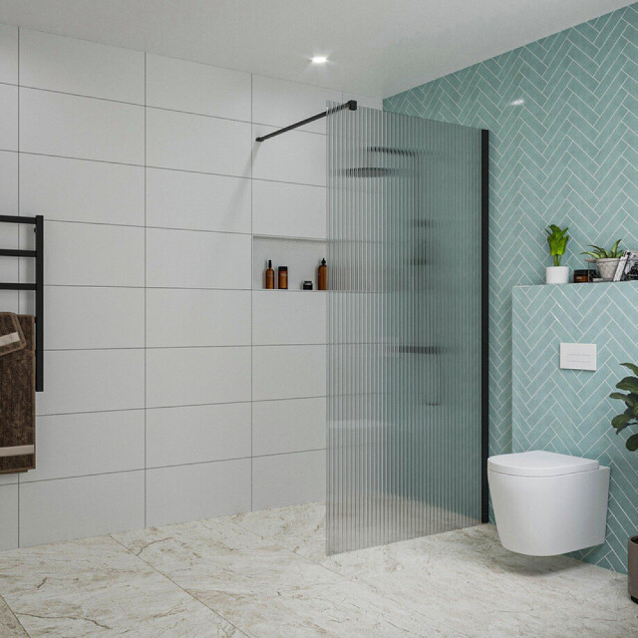 Fortifura Galeria inloopdouche - 100x200cm - ribbelglas - wandarm - mat zwart SW797955/SW797905 Fortifura Galeria inloopdouche - 100x200cm - ribbelglas - wandarm - mat zwart SW797955/SW797905 afbeelding 1