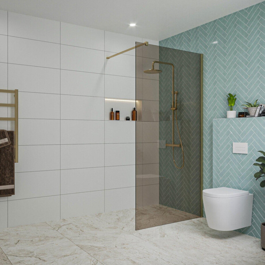 Fortifura Galeria inloopdouche - 100x200cm - rookglas - wandarm - Geborsteld Messing PVD (Goud) SW797940/SW797910 Fortifura Galeria inloopdouche - 100x200cm - rookglas - wandarm - Geborsteld Messing PVD (Goud) SW797940/SW797910 afbeelding 1