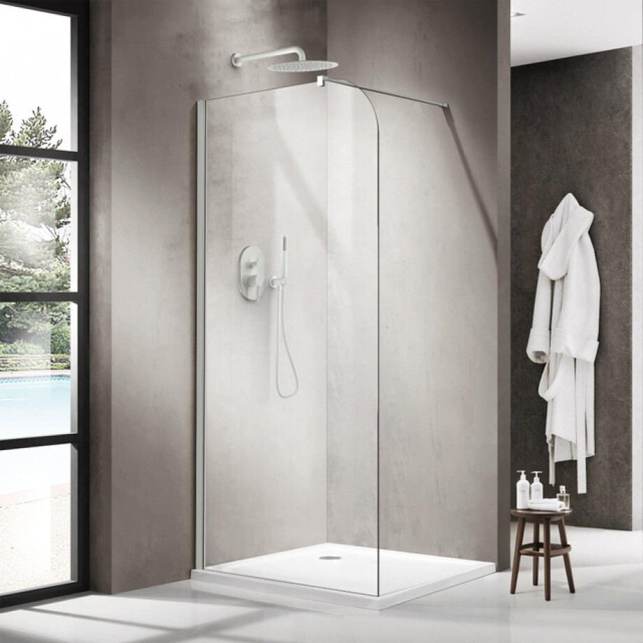 Fortifura Galeria Inloopdouche - 110x200cm - afgeronde glaswand - helder glas - wandarm - mat wit SW1418381/SW797906 afbeelding 1