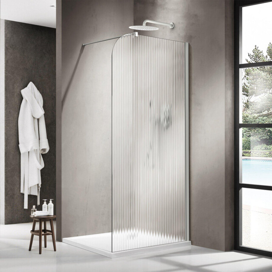 Fortifura Galeria Inloopdouche - 110x200cm - afgeronde glaswand - rechts - ribbel glas - wandarm - mat wit SW1421077/SW797906 Fortifura Galeria Inloopdouche - 110x200cm - afgeronde glaswand - rechts - ribbel glas - wandarm - mat wit SW1421077/SW797906 afbeelding 1