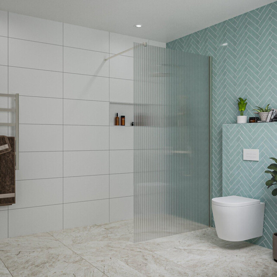 Fortifura Galeria inloopdouche - 110x200cm - ribbelglas - wandarm - Geborsteld RVS PVD (RVS) SW915253/SW797908 Fortifura Galeria inloopdouche - 110x200cm - ribbelglas - wandarm - Geborsteld RVS PVD (RVS) SW915253/SW797908 afbeelding 1