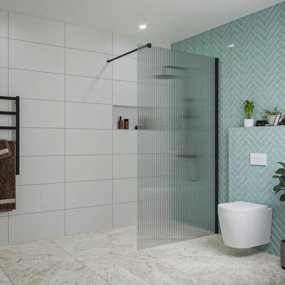 Fortifura Galeria inloopdouche - 110x200cm - ribbelglas - wandarm - mat zwart SW915253/SW797905 afbeelding 1