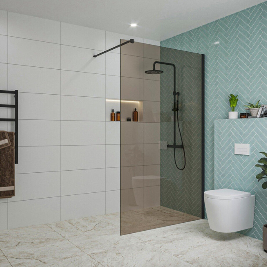 Fortifura Galeria inloopdouche - 110x200cm - rookglas - wandarm - mat zwart SW915252/SW797905 Fortifura Galeria inloopdouche - 110x200cm - rookglas - wandarm - mat zwart SW915252/SW797905 afbeelding 1