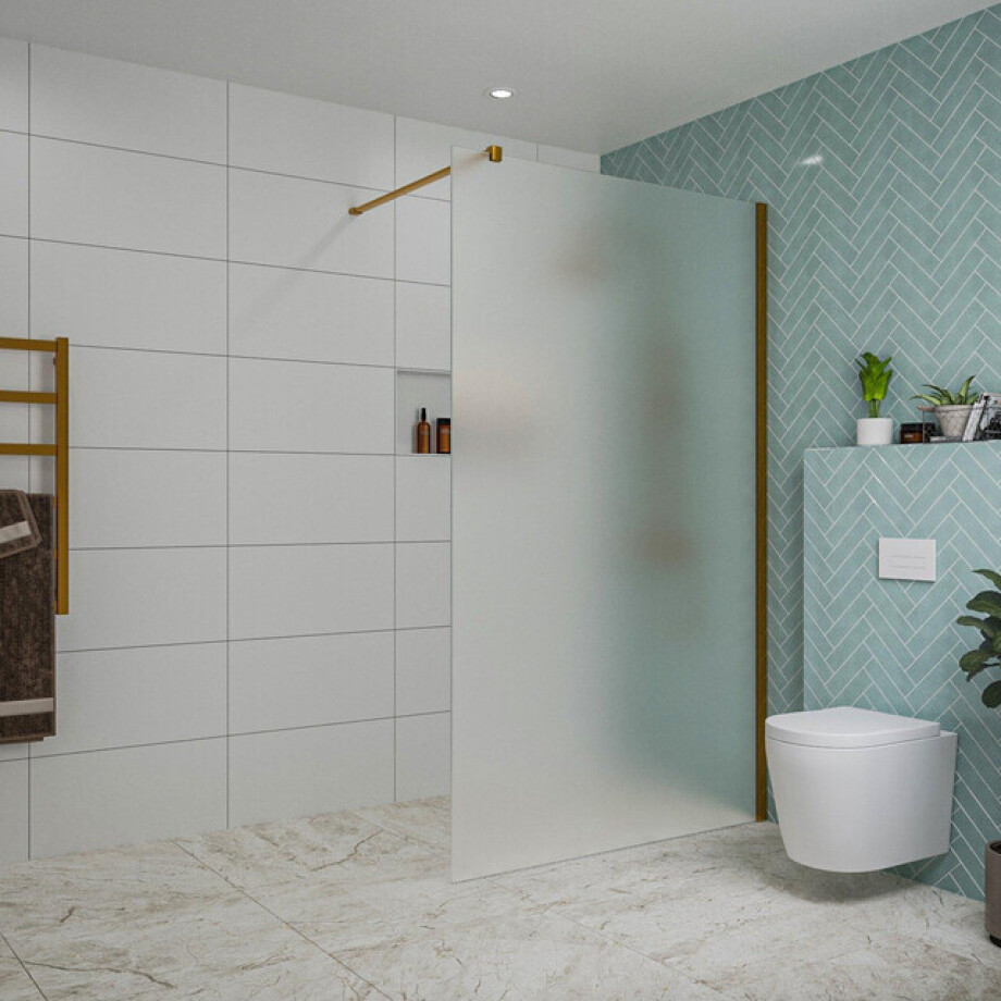 Fortifura Galeria inloopdouche - 120x200cm - mat glas - wandarm - Geborsteld koper PVD (Koper) SW797928/SW876702 afbeelding 1