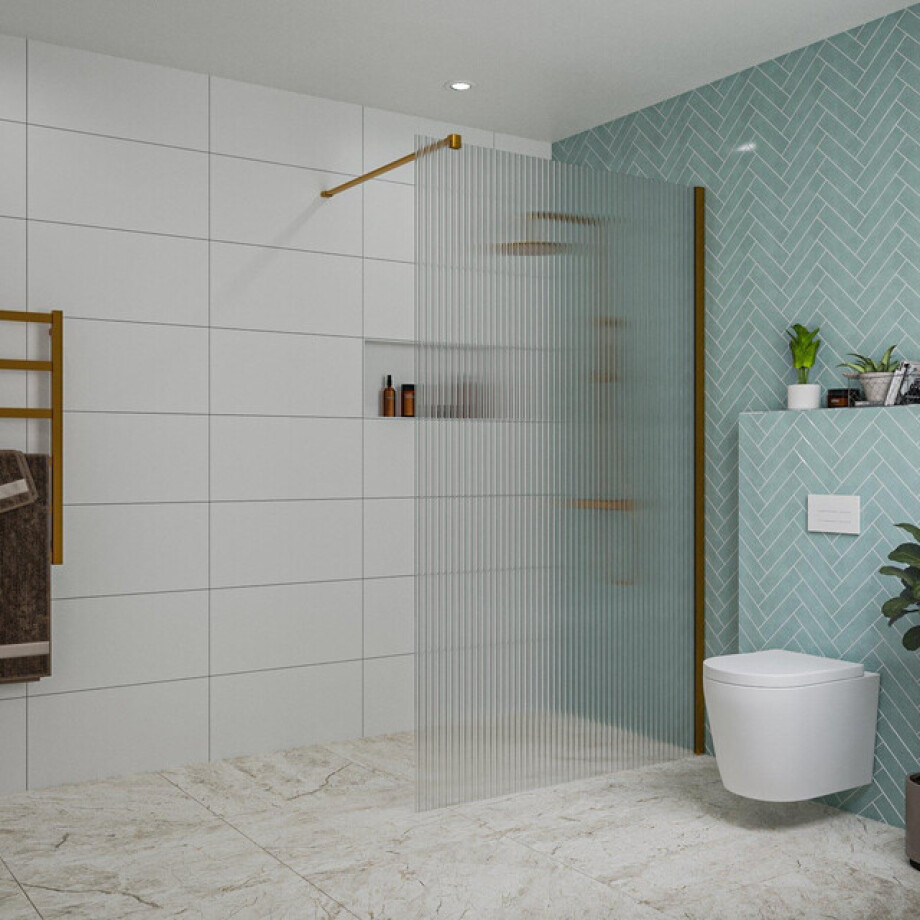 Fortifura Galeria inloopdouche - 120x200cm - ribbelglas - wandarm - Geborsteld koper PVD (Koper) SW797953/SW876702 afbeelding 1