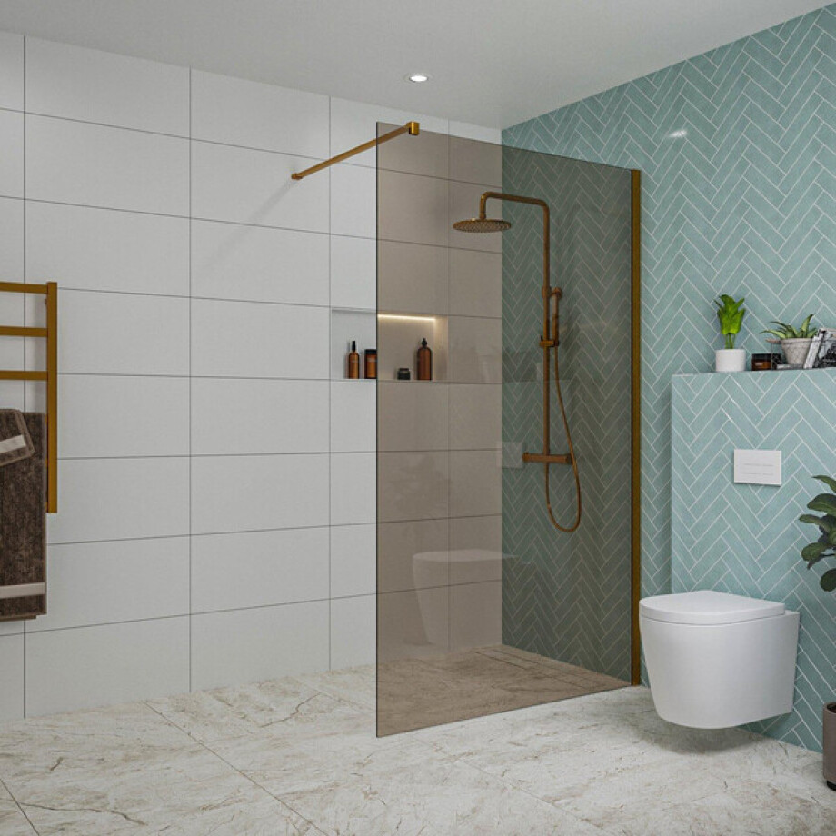 Fortifura Galeria inloopdouche - 120x200cm - rookglas - wandarm - Geborsteld koper PVD (Koper) SW797944/SW876702 afbeelding 1