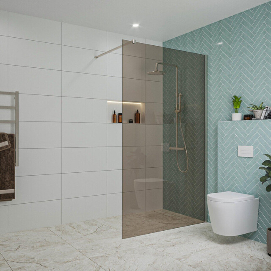 Fortifura Galeria inloopdouche - 120x200cm - rookglas - wandarm - Geborsteld RVS PVD (RVS) SW797944/SW797908 afbeelding 1