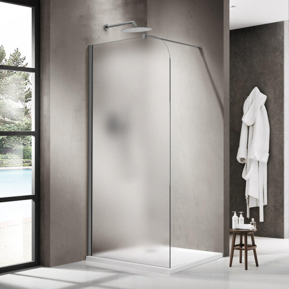 Fortifura Galeria Inloopdouche - 140x200cm - afgeronde glaswand - links - mat glas - wandarm - geborsteld gunmetal PVD SW1418378/SW797907 Fortifura Galeria Inloopdouche - 140x200cm - afgeronde glaswand - links - mat glas - wandarm - geborsteld gunmetal PVD SW1418378/SW797907 afbeelding 1