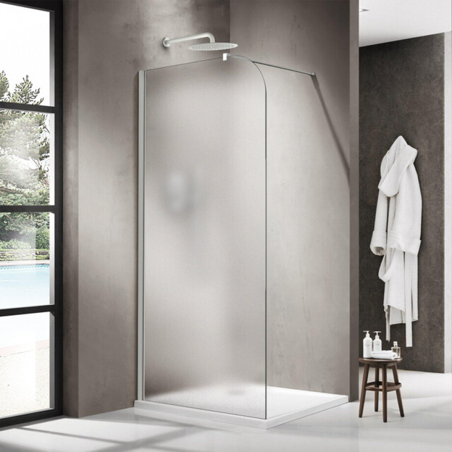 Fortifura Galeria Inloopdouche - 140x200cm - afgeronde glaswand - links - mat glas - wandarm - mat wit SW1418378/SW797906 afbeelding 1