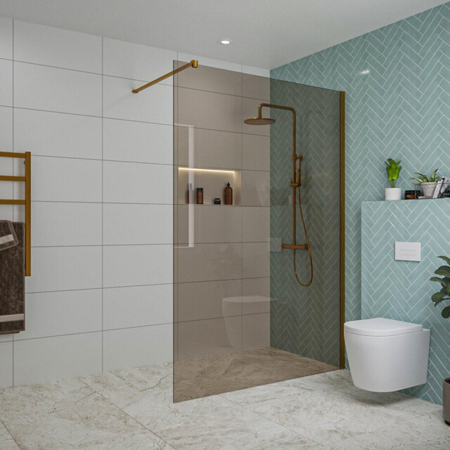 Fortifura Galeria inloopdouche - 140x200cm - rookglas - wandarm - Geborsteld koper PVD (Koper) SW797946/SW876702 Fortifura Galeria inloopdouche - 140x200cm - rookglas - wandarm - Geborsteld koper PVD (Koper) SW797946/SW876702 afbeelding 1