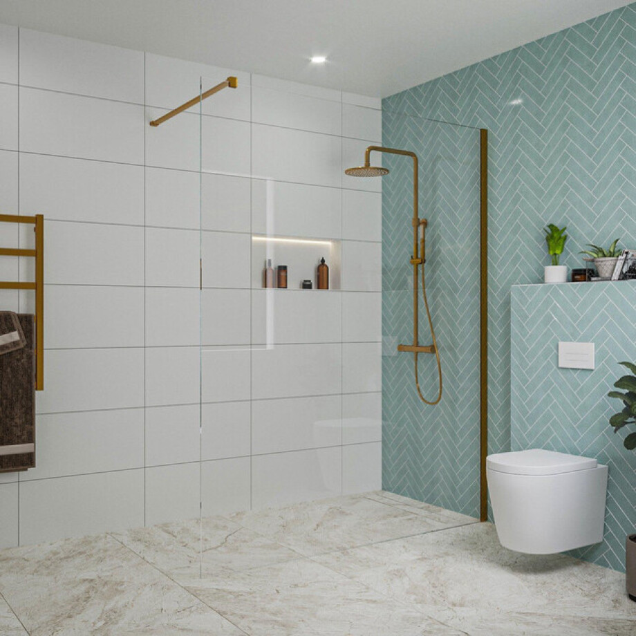 Fortifura Galeria inloopdouche - 160x200cm - helder glas - wandarm - Geborsteld koper PVD (Koper) SW797918/SW876702 afbeelding 1