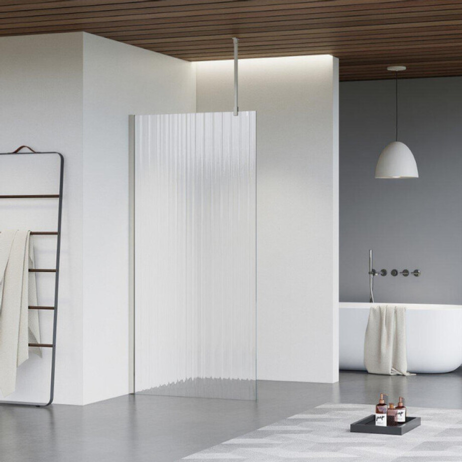 Fortifura Galeria inloopdouche - 160x200cm - ribbelglas - plafondarm - Geborsteld RVS PVD (RVS) SW797956/SW797908/SW804544 afbeelding 1