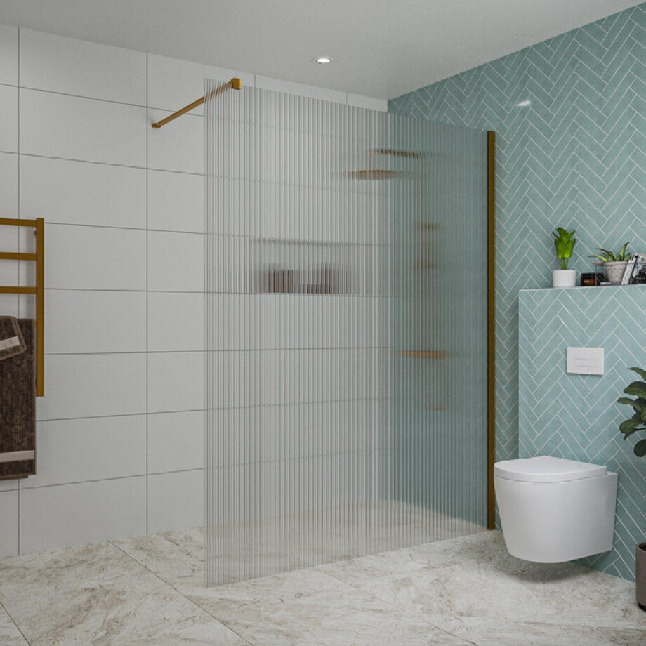 Fortifura Galeria inloopdouche - 160x200cm - ribbelglas - wandarm - Geborsteld koper PVD (Koper) SW797956/SW876702 afbeelding 1