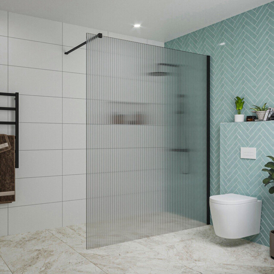 Fortifura Galeria inloopdouche - 160x200cm - ribbelglas - wandarm - mat zwart SW797956/SW797905 afbeelding 1