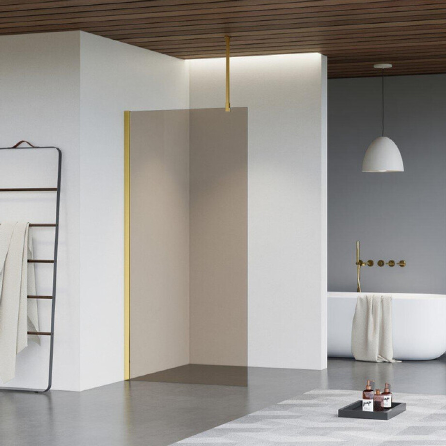 Fortifura Galeria inloopdouche - 160x200cm - rookglas - plafondarm - Geborsteld Messing PVD (Goud) SW797942/SW797910/SW804543 Fortifura Galeria inloopdouche - 160x200cm - rookglas - plafondarm - Geborsteld Messing PVD (Goud) SW797942/SW797910/SW804543 afbeelding 1