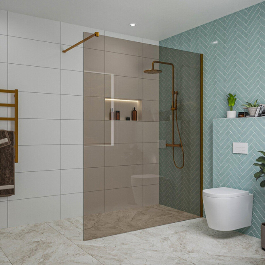 Fortifura Galeria inloopdouche - 160x200cm - rookglas - wandarm - Geborsteld koper PVD (Koper) SW797942/SW876702 afbeelding 1