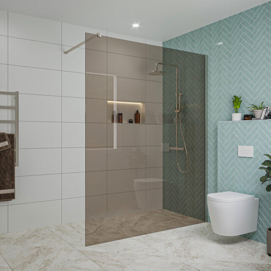 Fortifura Galeria inloopdouche - 160x200cm - rookglas - wandarm - Geborsteld RVS PVD (RVS) SW797942/SW797908 afbeelding 1