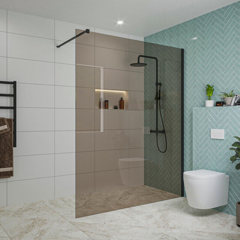 Fortifura Galeria inloopdouche - 160x200cm - rookglas - wandarm - mat zwart SW797942/SW797905 afbeelding 1