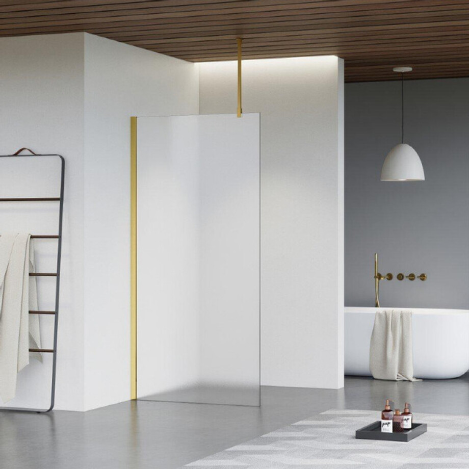 Fortifura Galeria inloopdouche - 180x200cm - mat glas - plafondarm - Geborsteld Messing PVD (Goud) SW797933/SW797910/SW804543 Fortifura Galeria inloopdouche - 180x200cm - mat glas - plafondarm - Geborsteld Messing PVD (Goud) SW797933/SW797910/SW804543 afbeelding 1