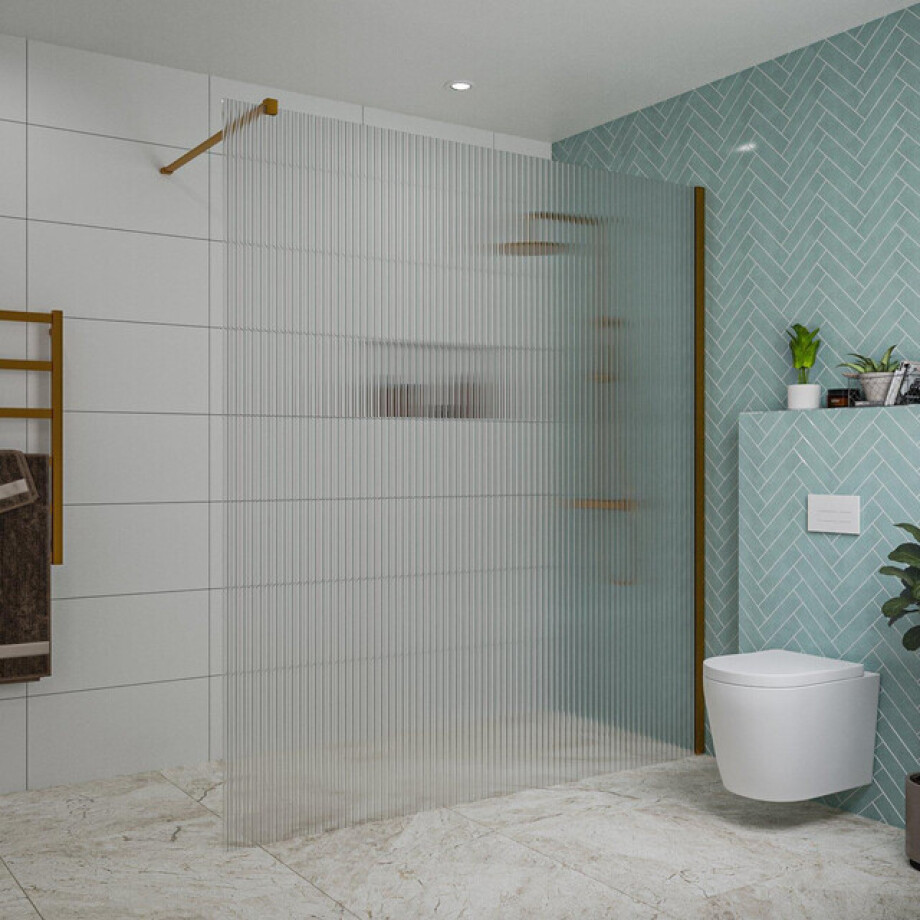 Fortifura Galeria inloopdouche - 180x200cm - ribbelglas - wandarm - Geborsteld koper PVD (Koper) SW797957/SW876702 afbeelding 1