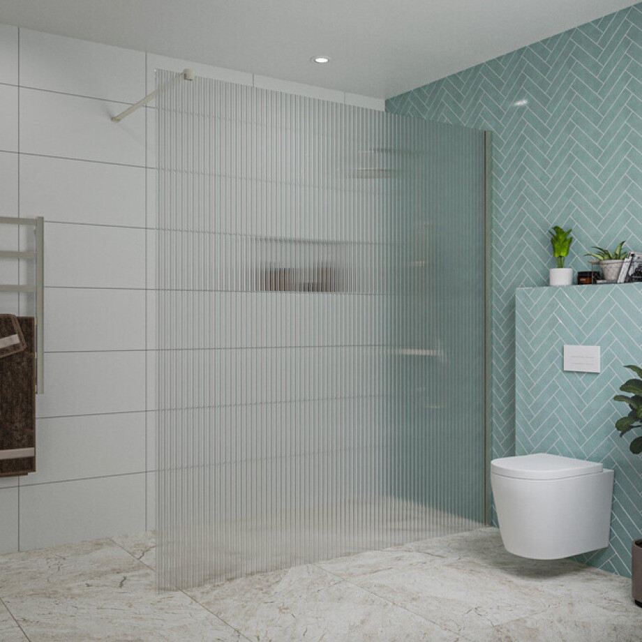 Fortifura Galeria inloopdouche - 180x200cm - ribbelglas - wandarm - Geborsteld RVS PVD (RVS) SW797957/SW797908 afbeelding 1