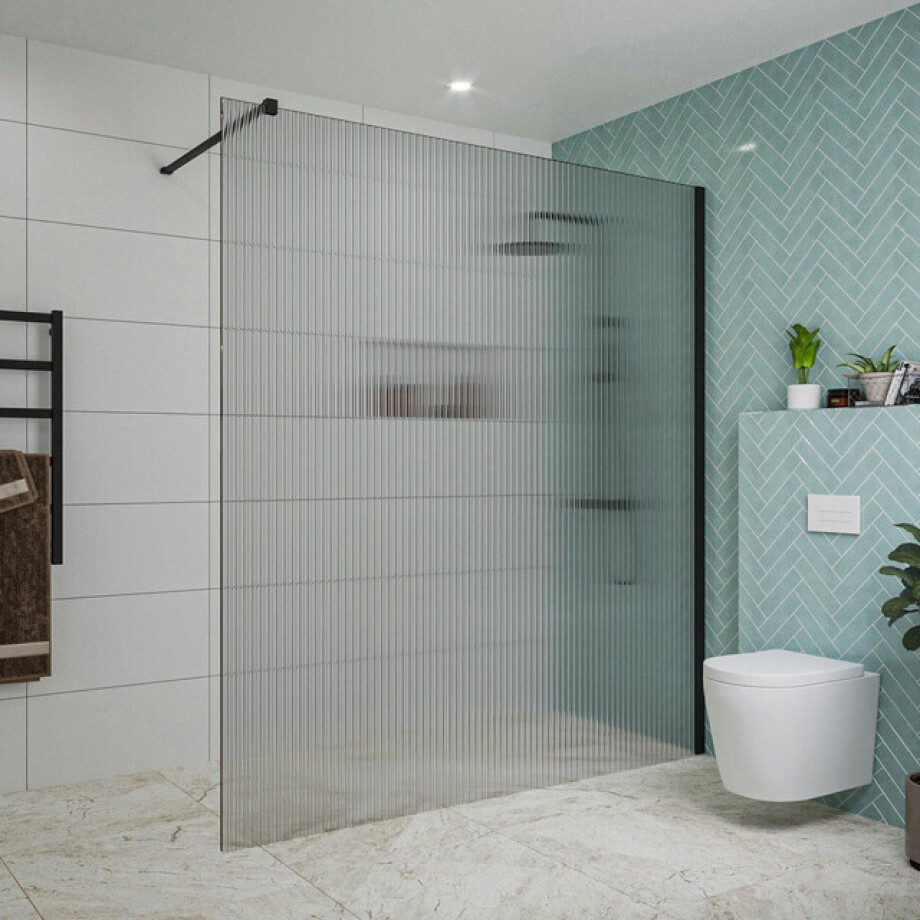 Fortifura Galeria inloopdouche - 180x200cm - ribbelglas - wandarm - mat zwart SW797957/SW797905 afbeelding 1