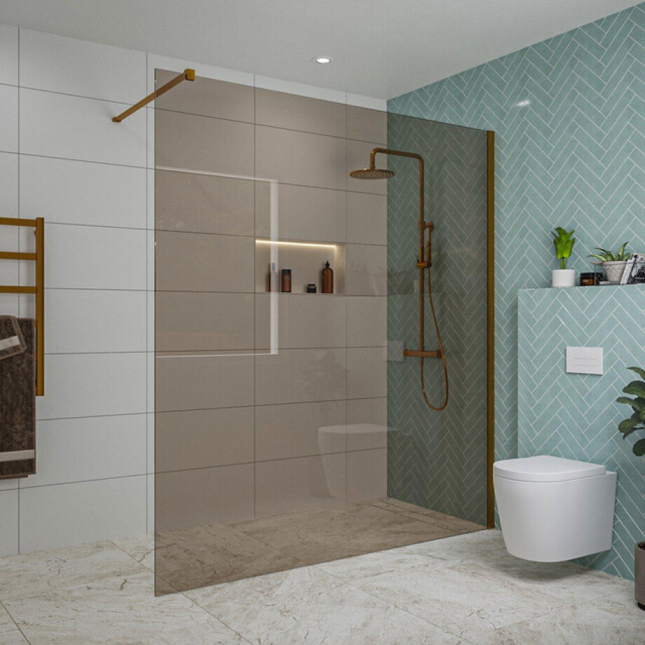Fortifura Galeria inloopdouche - 180x200cm - rookglas - wandarm - Geborsteld koper PVD (Koper) SW797943/SW876702 Fortifura Galeria inloopdouche - 180x200cm - rookglas - wandarm - Geborsteld koper PVD (Koper) SW797943/SW876702 afbeelding 1