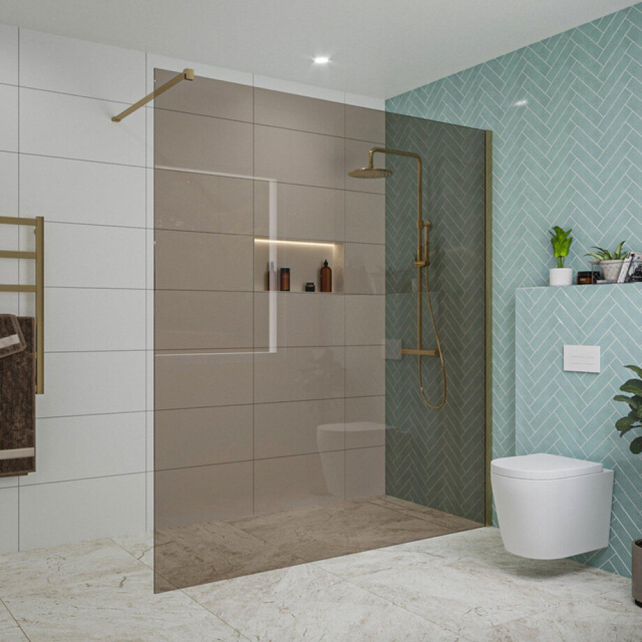 Fortifura Galeria inloopdouche - 180x200cm - rookglas - wandarm - Geborsteld Messing PVD (Goud) SW797943/SW797910 Fortifura Galeria inloopdouche - 180x200cm - rookglas - wandarm - Geborsteld Messing PVD (Goud) SW797943/SW797910 afbeelding 1