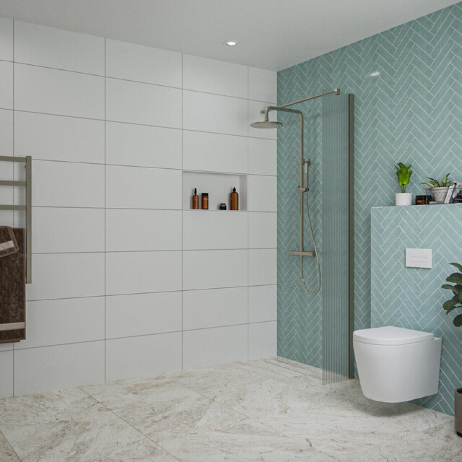 Fortifura Galeria inloopdouche - 30x200cm - ribbelglas - wandarm - Geborsteld Gunmetal PVD SW797945/SW797907 Fortifura Galeria inloopdouche - 30x200cm - ribbelglas - wandarm - Geborsteld Gunmetal PVD SW797945/SW797907 afbeelding 1