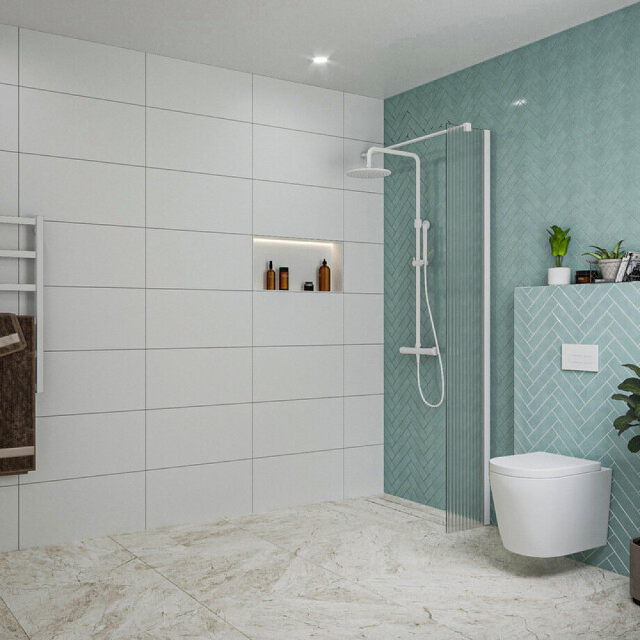 Fortifura Galeria inloopdouche - 30x200cm - ribbelglas - wandarm - mat wit SW797945/SW797906 Fortifura Galeria inloopdouche - 30x200cm - ribbelglas - wandarm - mat wit SW797945/SW797906 afbeelding 1