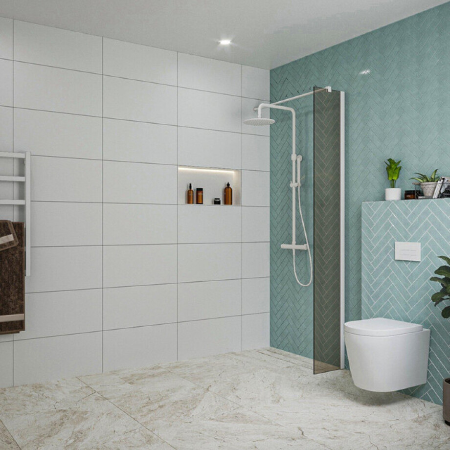 Fortifura Galeria inloopdouche - 30x200cm - rookglas - wandarm - mat wit SW797930/SW797906 afbeelding 1