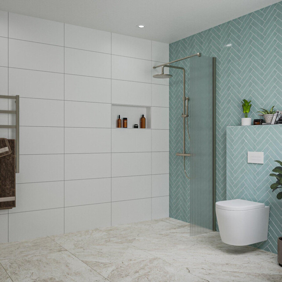 Fortifura Galeria inloopdouche - 40x200cm - ribbelglas - wandarm - Geborsteld Gunmetal PVD SW797948/SW797907 Fortifura Galeria inloopdouche - 40x200cm - ribbelglas - wandarm - Geborsteld Gunmetal PVD SW797948/SW797907 afbeelding 1