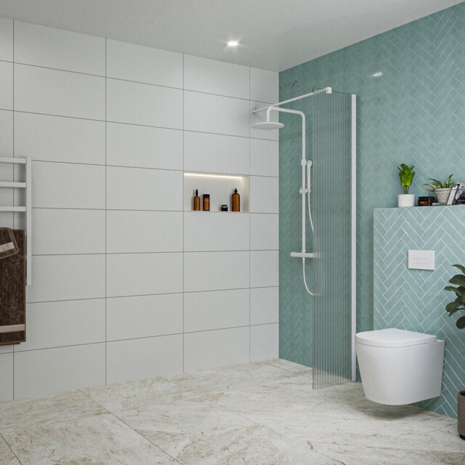 Fortifura Galeria inloopdouche - 40x200cm - ribbelglas - wandarm - mat wit SW797948/SW797906 Fortifura Galeria inloopdouche - 40x200cm - ribbelglas - wandarm - mat wit SW797948/SW797906 afbeelding 1