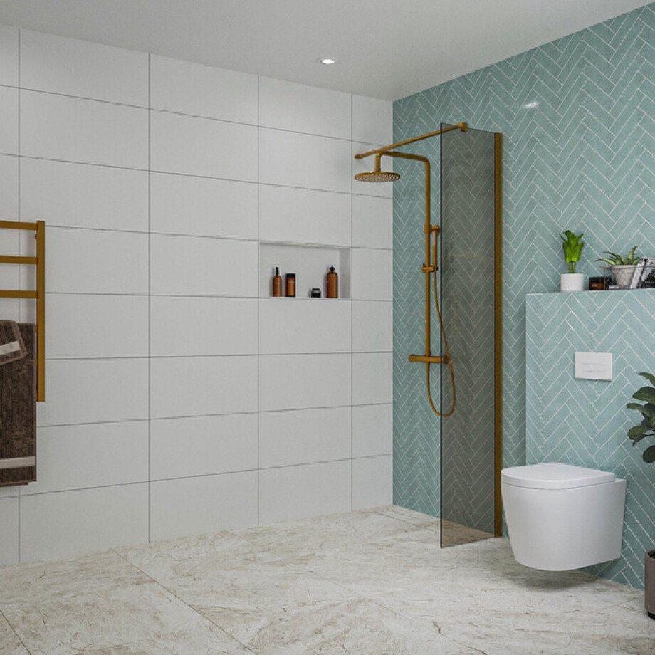 Fortifura Galeria inloopdouche - 40x200cm - rookglas - wandarm - Geborsteld koper PVD (Koper) SW797934/SW876702 afbeelding 1