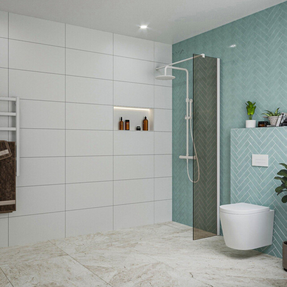 Fortifura Galeria inloopdouche - 40x200cm - rookglas - wandarm - mat wit SW797934/SW797906 Fortifura Galeria inloopdouche - 40x200cm - rookglas - wandarm - mat wit SW797934/SW797906 afbeelding 1