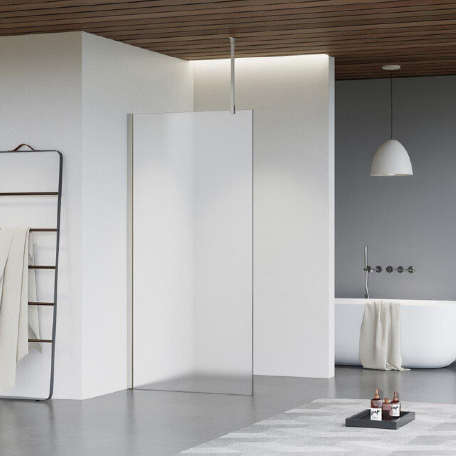 Fortifura Galeria inloopdouche - 50x200cm - mat glas - plafondarm - Geborsteld RVS PVD (RVS) SW797922/SW797908/SW804544 afbeelding 1