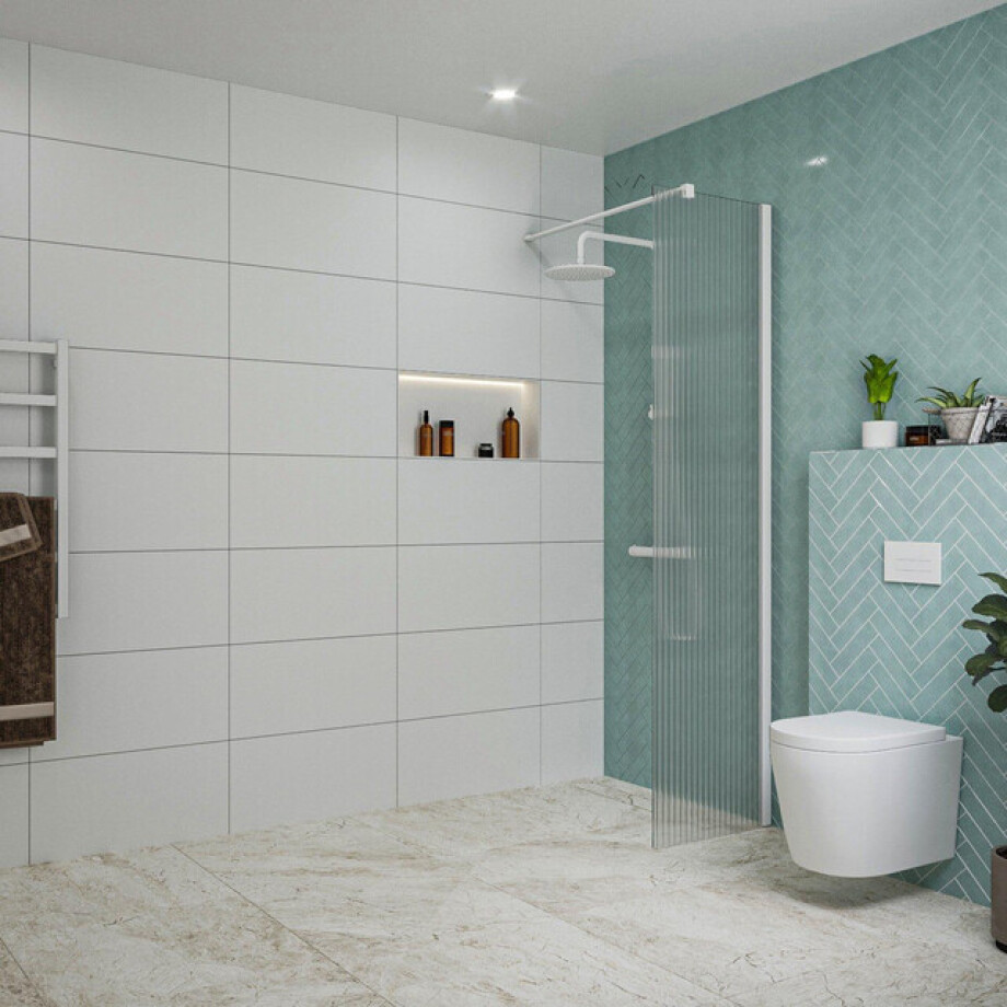 Fortifura Galeria inloopdouche - 50x200cm - ribbelglas - wandarm - mat wit SW797947/SW797908 Fortifura Galeria inloopdouche - 50x200cm - ribbelglas - wandarm - mat wit SW797947/SW797908 afbeelding 1