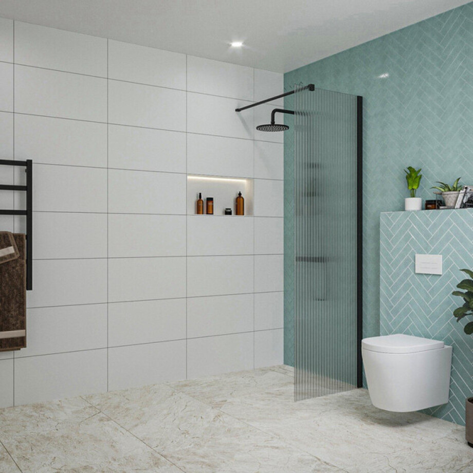 Fortifura Galeria inloopdouche - 60x200cm - ribbelglas - wandarm - mat zwart SW797950/SW797905 Fortifura Galeria inloopdouche - 60x200cm - ribbelglas - wandarm - mat zwart SW797950/SW797905 afbeelding 1