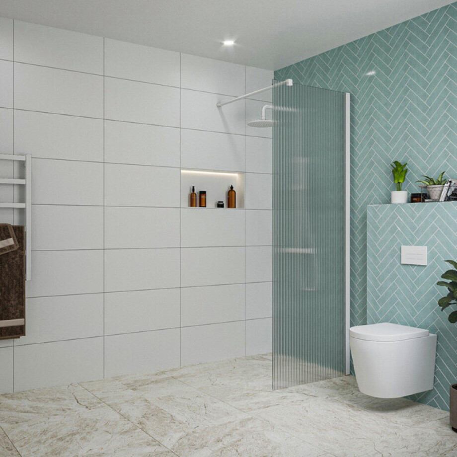 Fortifura Galeria inloopdouche - 70x200cm - ribbelglas - wandarm - mat wit SW797949/SW797906 Fortifura Galeria inloopdouche - 70x200cm - ribbelglas - wandarm - mat wit SW797949/SW797906 afbeelding 1