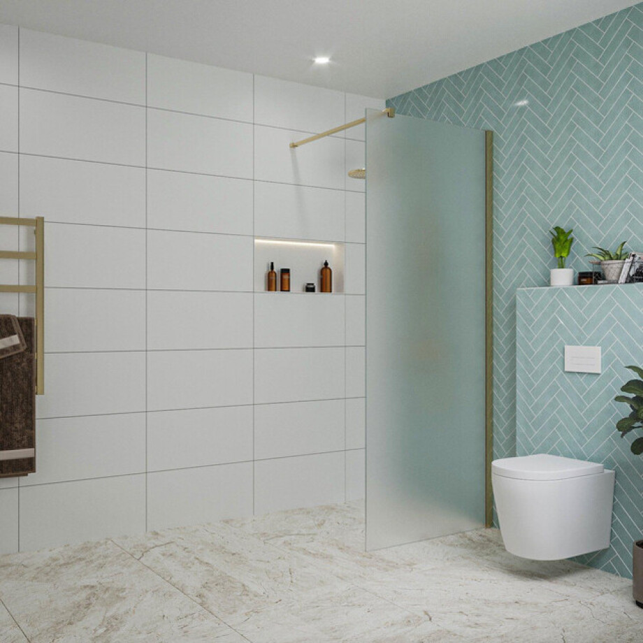 Fortifura Galeria inloopdouche - 80x200cm - mat glas - wandarm - Geborsteld Messing PVD (Goud) SW797925/SW797910 afbeelding 1