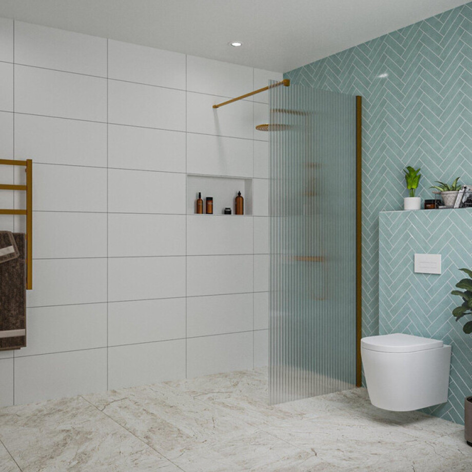 Fortifura Galeria inloopdouche - 80x200cm - ribbelglas - wandarm - Geborsteld koper PVD (Koper) SW797952/SW876702 afbeelding 1